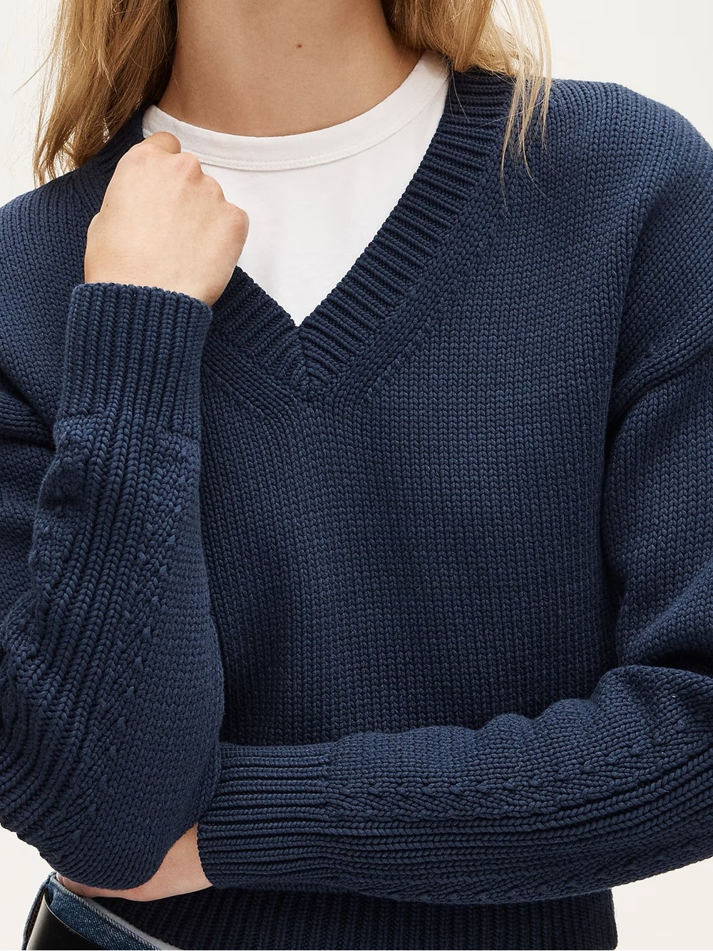 J. Crew Navy V-Neck Chunky Knit Sweater